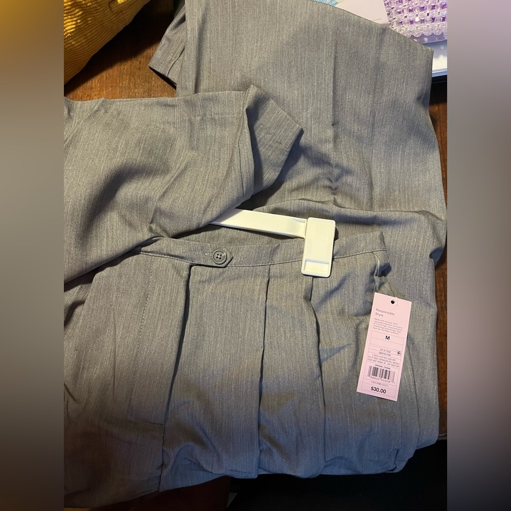 Gray Pleated Pants